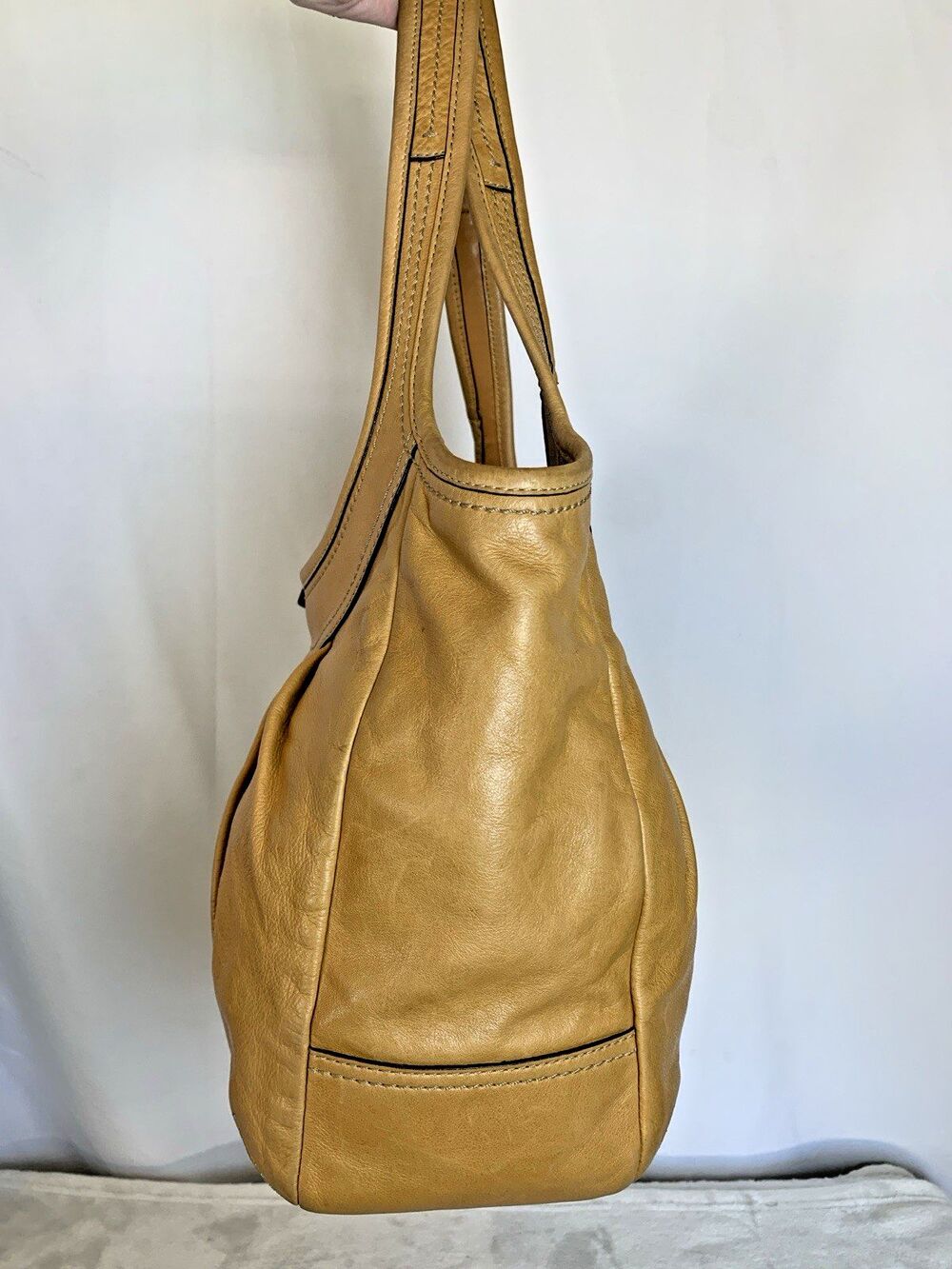 Coach Pleated Ergo Tote #12240 Tan Leather Tattersall Lining 2008 Shoulder Bag - Picture 11 of 16